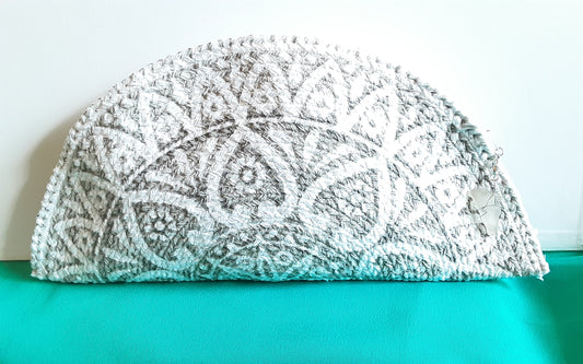 Woven Cotton Clutch w/Glass Stone Zipper Dangle