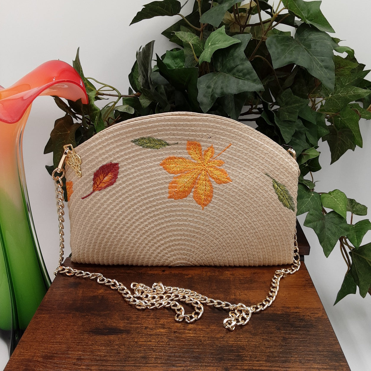 Falling Leaves Straw Shoulder Bag
