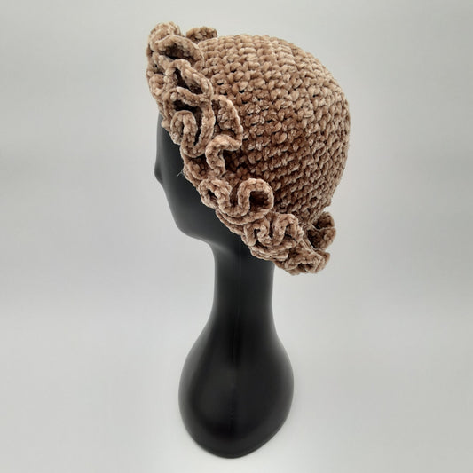 Tan Ruffled Brim Hat