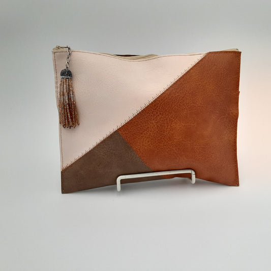 Faux Leather Patchwork Clutch (Bejeweled Tassel)