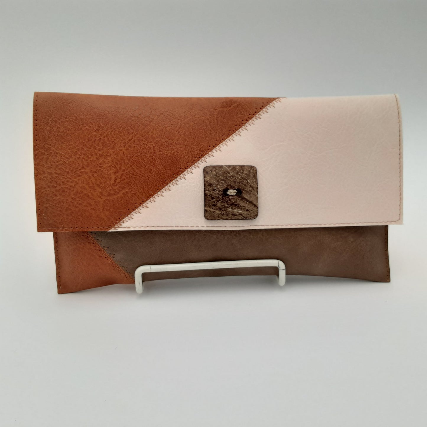 Faux Leather Patchwork Clutch (Wood Button)