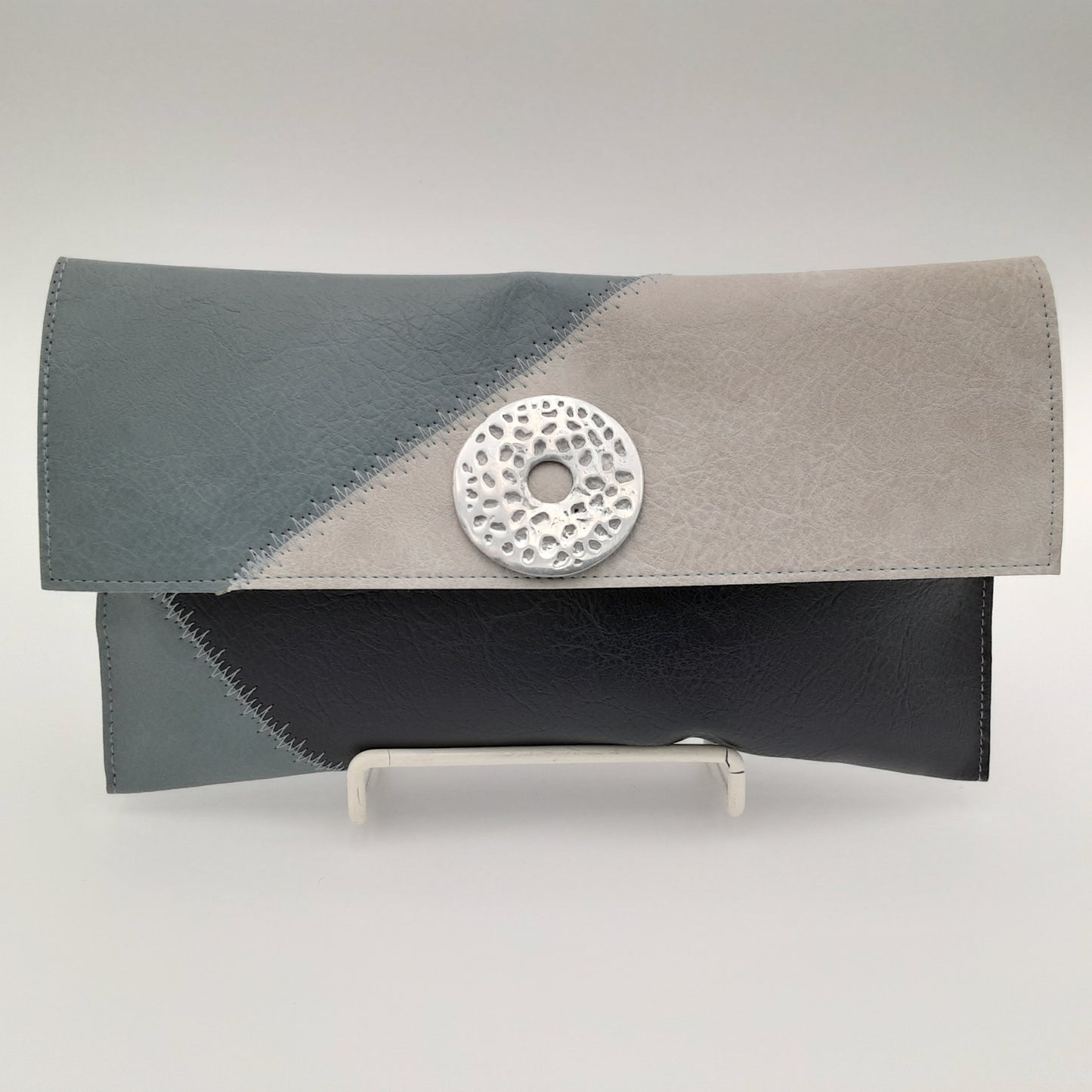 Faux Leather Patchwork Clutch (Dented Metal)