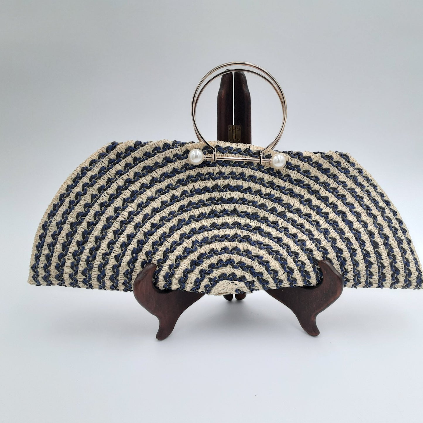 Blue & Tan Straw Handbag