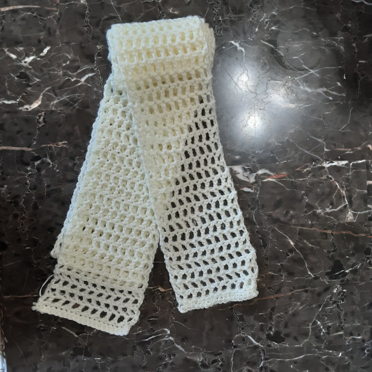 Faux Pearl Trimmed DC Skinny Scarf