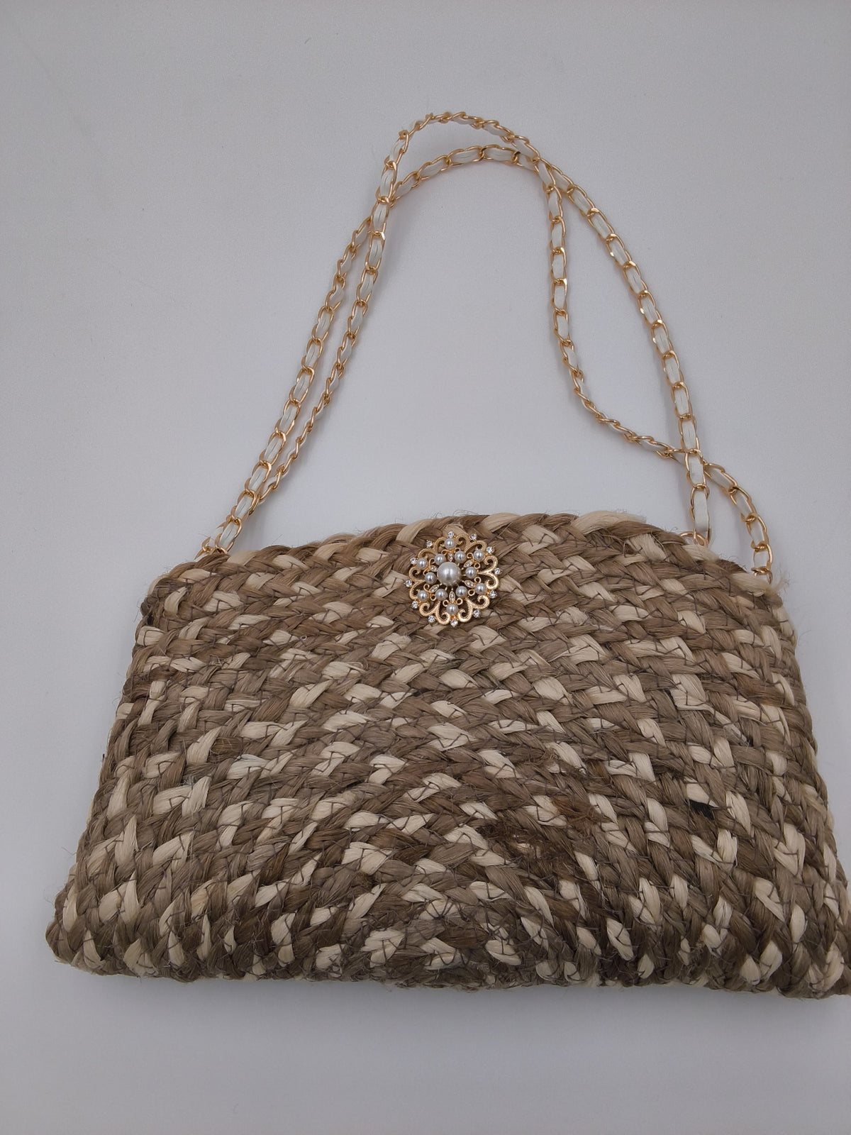 2-toned Jute Shoulder Bag