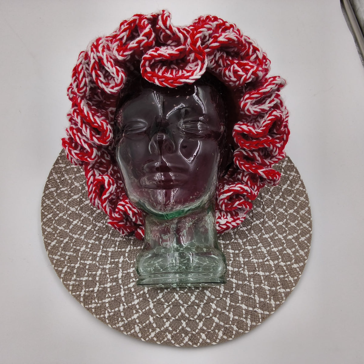 Red and White Ruffle Brim Hat
