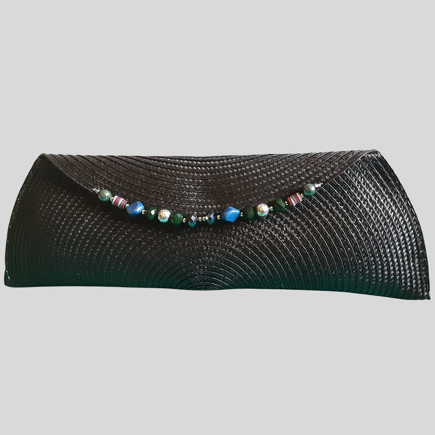 Black Straw Clutch w/multi-colored Beads