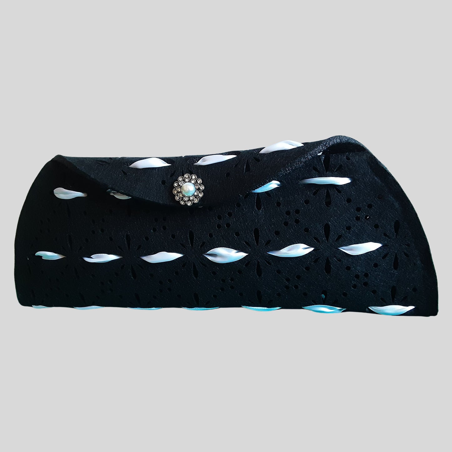 White Ribbon & Black Felt Clutch