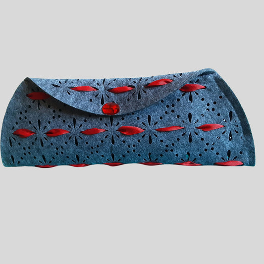 Red Ribbon & Gray Felt Clutch