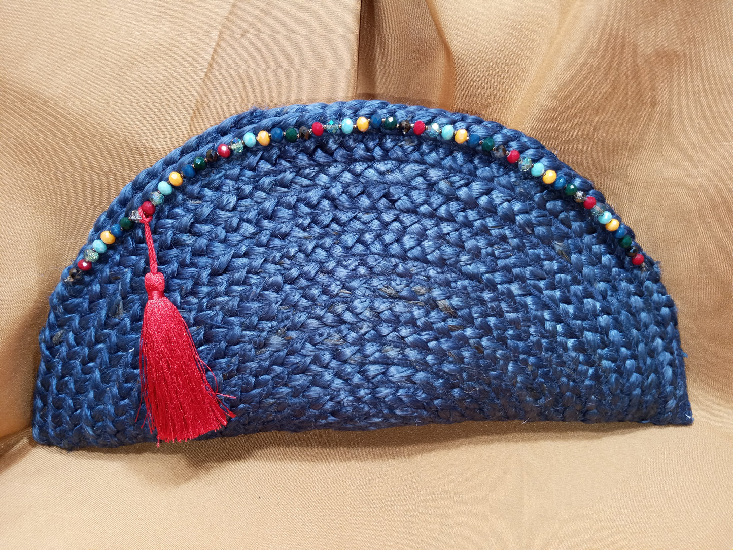 Bejeweled Jute Clutch-Red