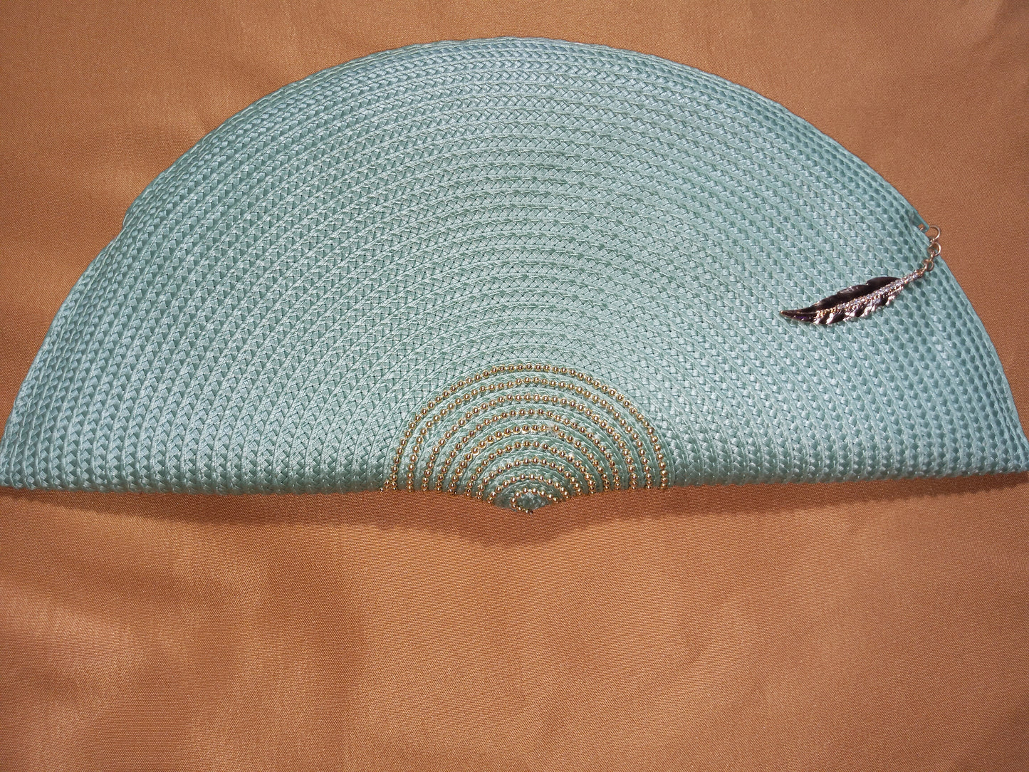 Green Straw Clutch w/gold-tone Beads