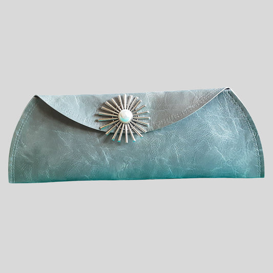 Gray Faux Leather/Pearl Clutch