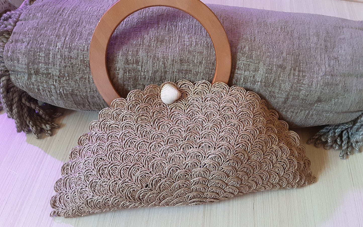 100% Jute and Wood Purse