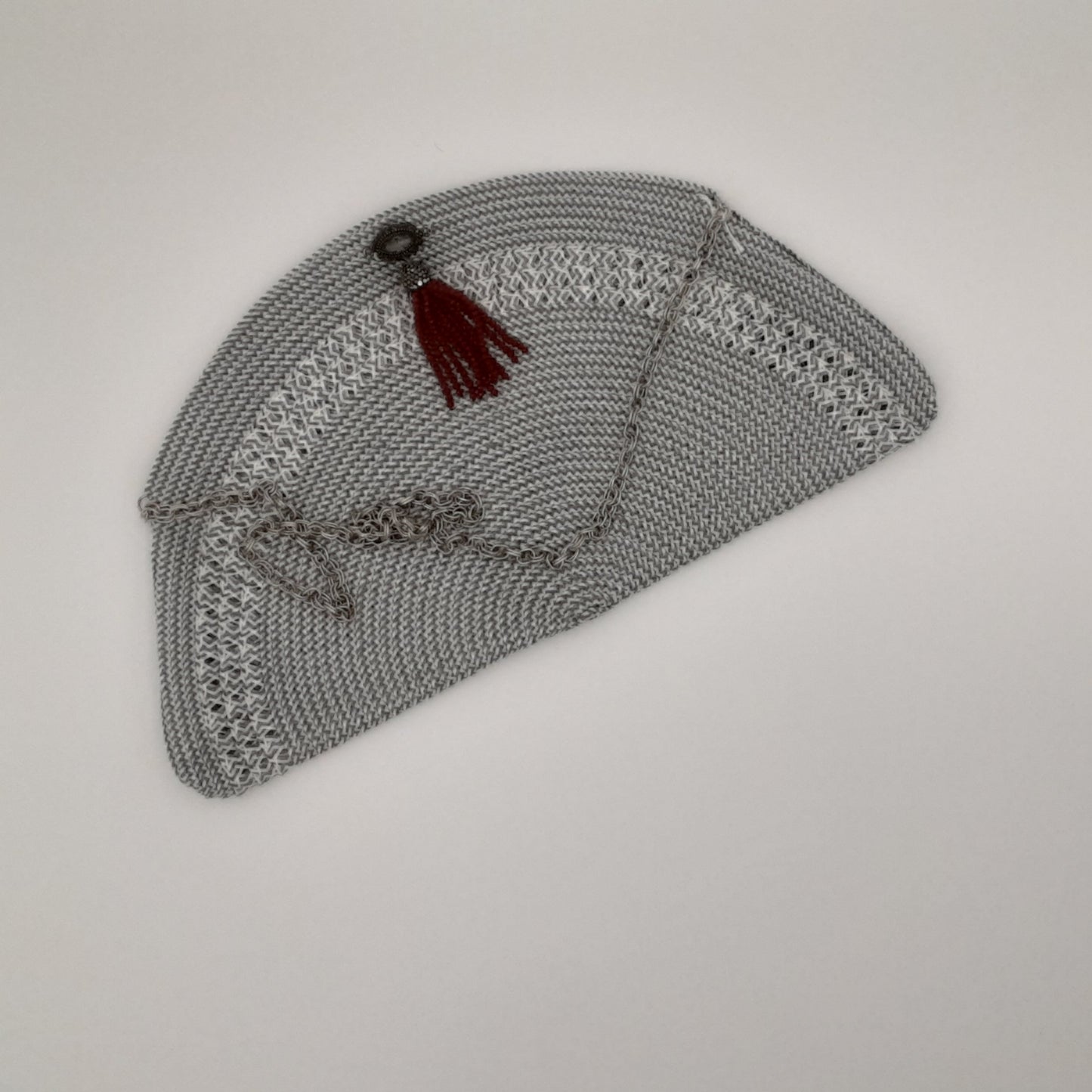 Gray Red Tassel Straw Purse
