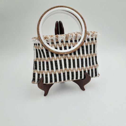 Black-n-Tan Cotton/Jute Handbag