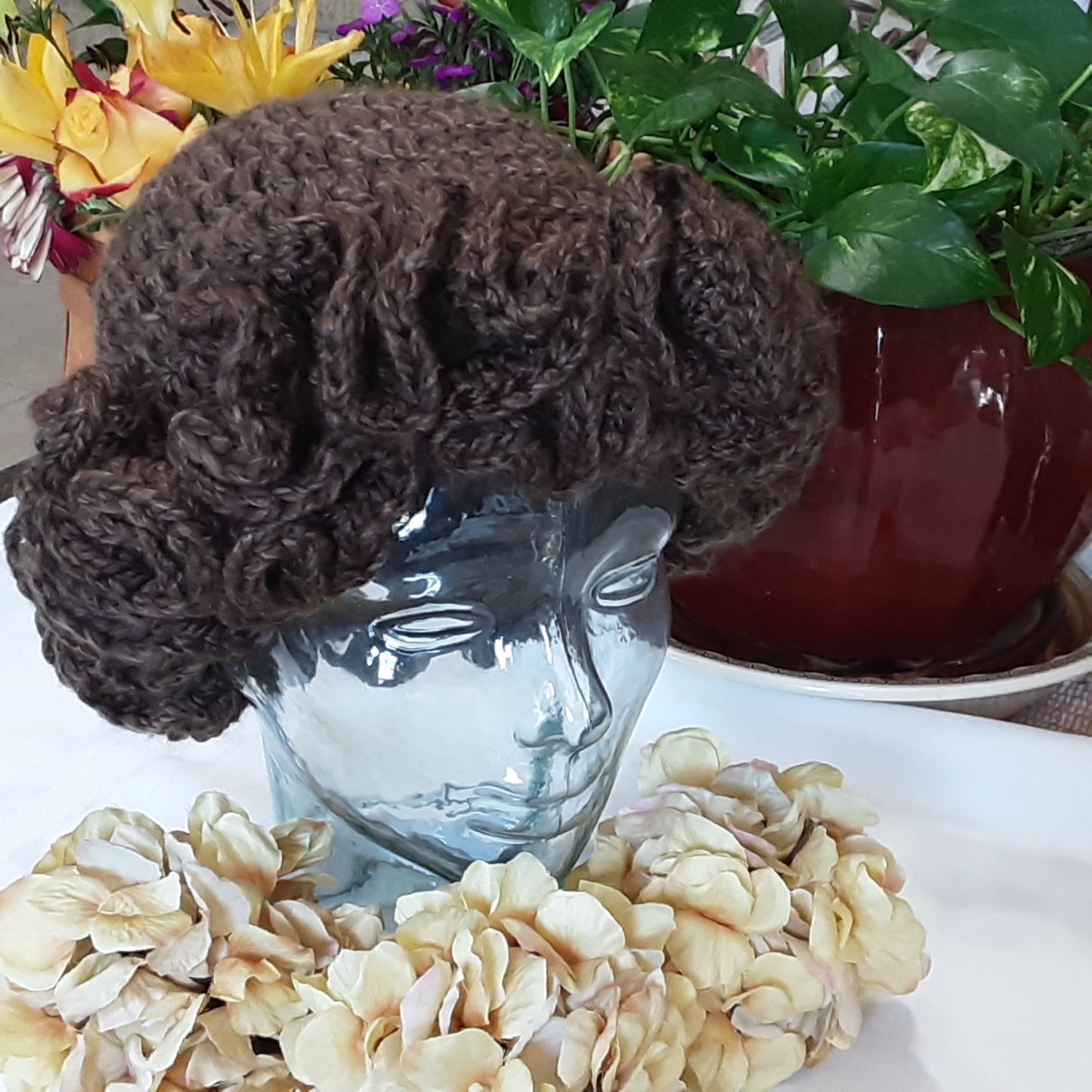 Ruffle Brim Hat - Heathered Brown