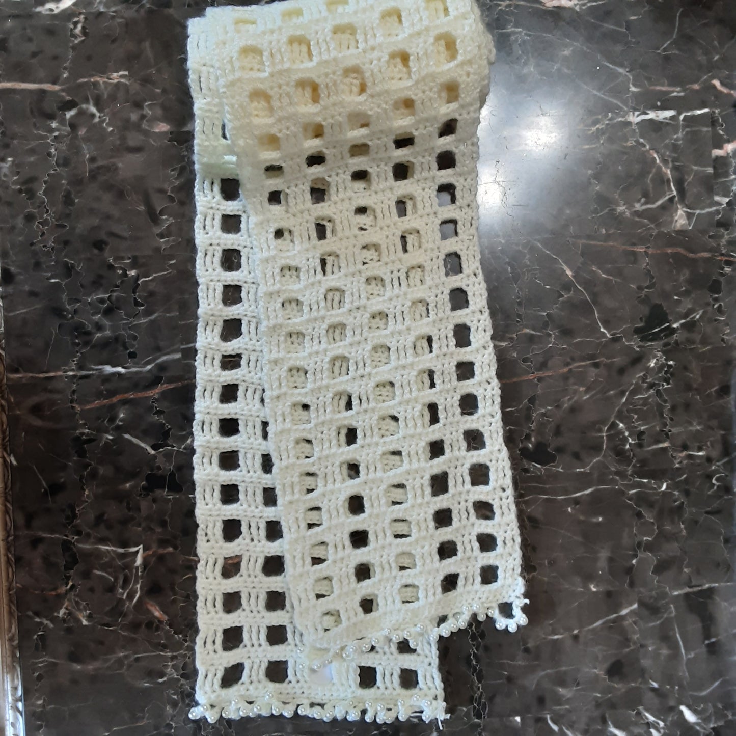 Faux Pearl Trimmed Window Pane Scarf