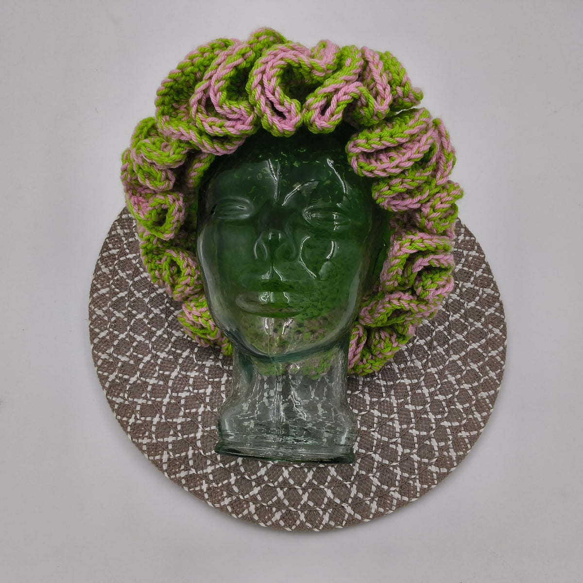 Pink and Green Ruffle Brim Hat