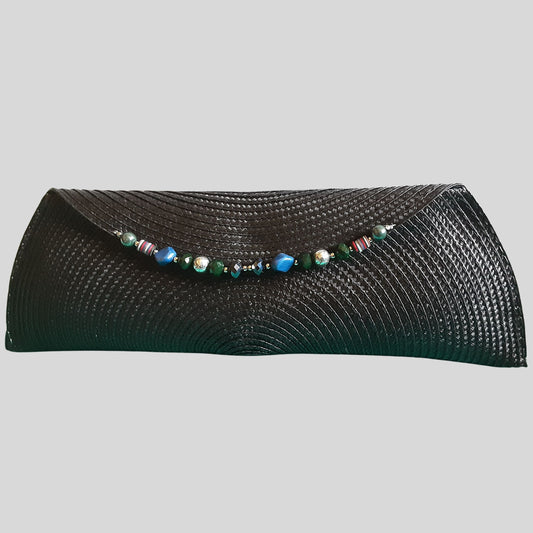 Black Straw Clutch w/multi-colored Beads