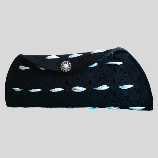 White Ribbon & Black Felt Clutch