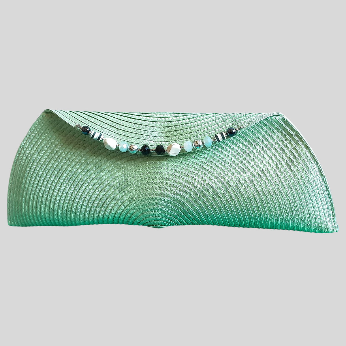 Green Clutch w/black & white beads