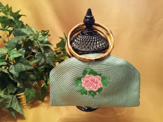 Green Straw w/Pink Rose