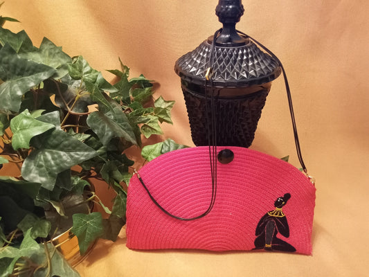 Red Straw Nubian Purse