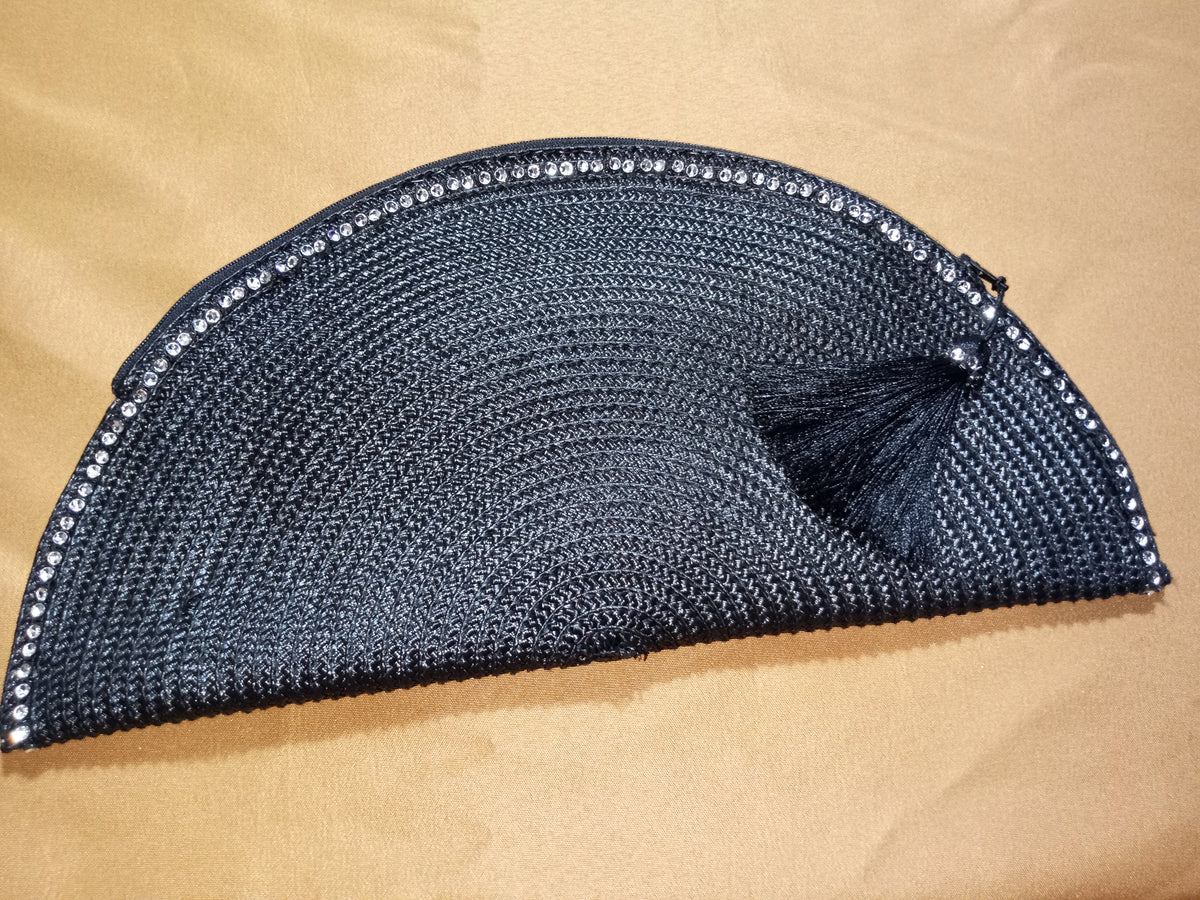 Black Straw Handstitched